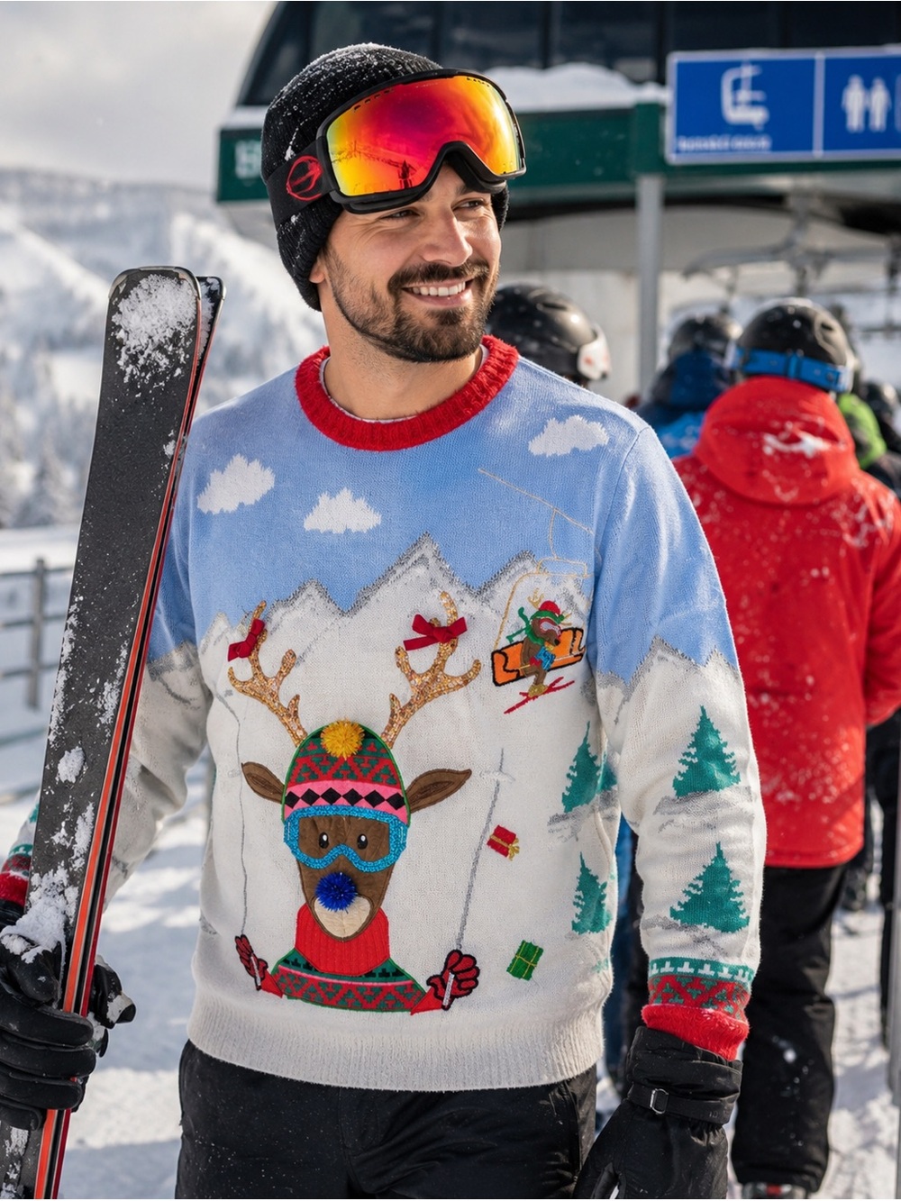 Ugly Christmas Sweater Skiing Reindeer Celebrate Together Size XXL Holiday Fun